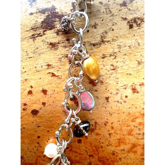 Michael Dawkins Necklace Sterling Silver w/ Smoky Topaz, Pearl & Caviar Charms - Picture 5 of 9